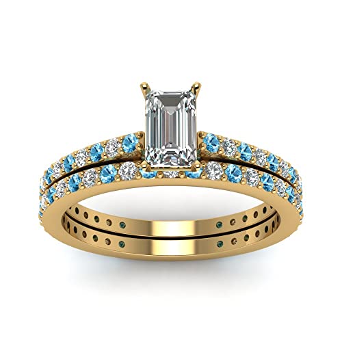 Image of 55Carat Choose Your Gemstone Emerald Shape 14k Yellow Gold Plated Wedding Ring Classic Delicate Diamond CZ Everyday Wedding Jewelry Handmade Ring Minimal Surprise Gifts for Ladies : US 4 to 12