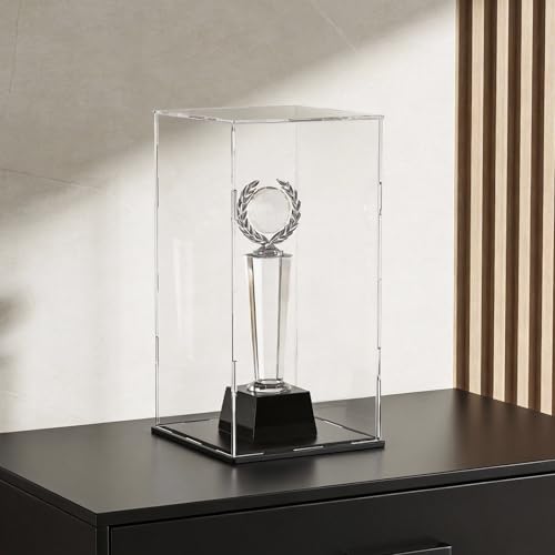 Image of Acrylic Display Case for Red Wine Bottle and Dolls, Versatile Clear Acrylic Display Box with Black Base for Showcase and Displaying, 7x7x16-inch