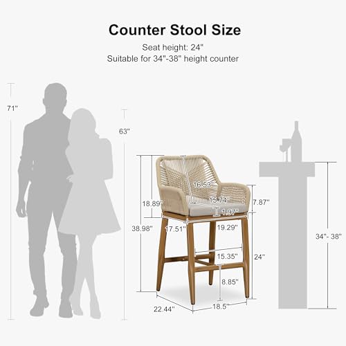 Image of PURPLE LEAF Outdoor Bar Stools Set of 4 Wood-Look Aluminum Frame, Teak