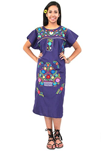 Mexican Dress Puebla Hand Embroidered (Purple, Small) at Amazon Women's  Clothing store