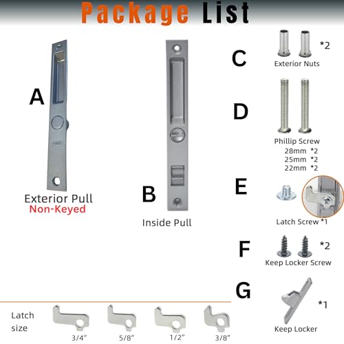 Sliding Glass Door Set, 6-5/8", Silver - Patio Door Handle Replacement Thick Used on Both Left and Right-Handed. (No Keyed)