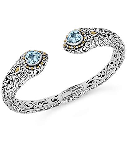 Image of DEVATA Sterling Silver 925 and 18K Gold with Gemstones Bali Filigree Cuff Bracelet
