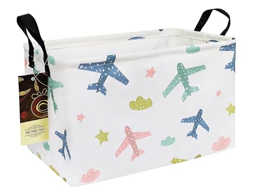 Image of HUNRUNG Rectangle Storage Basket Cute Canvas Organizer Bin for Pet/Children Toys, Books, Clothes Perfect for Rooms/Playroom(REC-Color Aircraft)