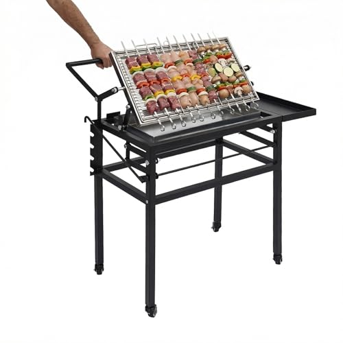 Portable Charcoal Flip Grill, 360° Rotating Outdoor BBQ