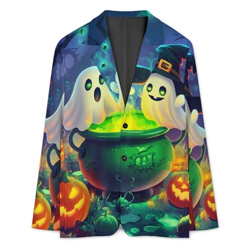 Halloween Ghosts Mens Suit Jacket Lapel Blazers V Neck Button Business Coat Tuxedo for Wedding Party3