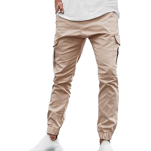 JEsilunmaMY Men's Side Pockets Slim Joggers Pants Solid Color Casual Cargo Pants Hiking Outdoor Cotton Track Trousers