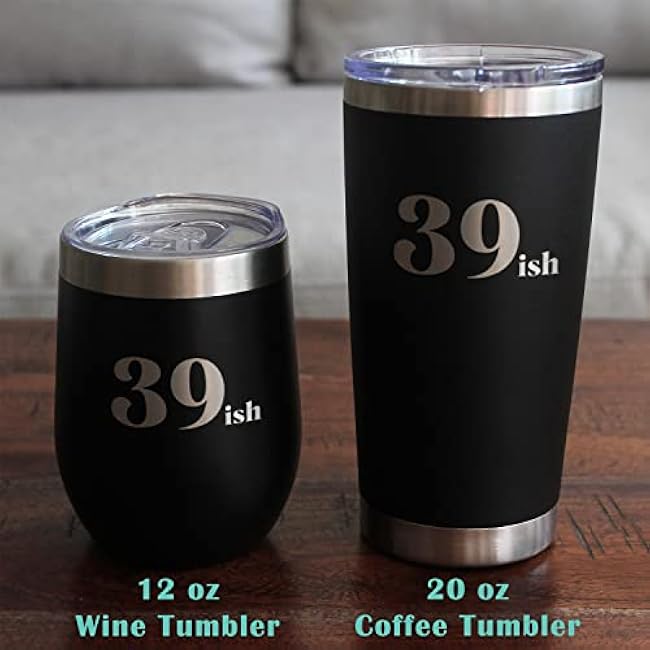 Bevvee 39ish - Funny 40th Birthday Insulated Coffee Tumbler Cup with Sliding Lid - Stainless Steel Insulated Mug - Bday Party Decorations for Women & Men Turning 40 - Teal