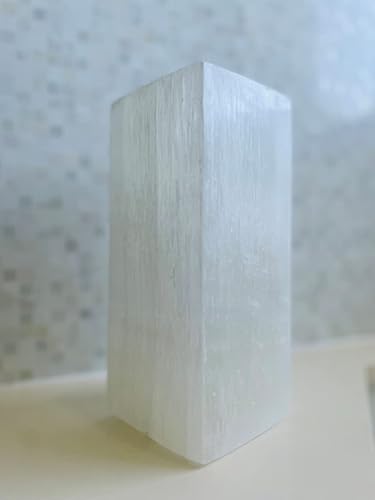 Miniatura 5 de Lámpara rectangular de cristal de selenita, cable blanco con interruptor regulable y bombilla LED incluida, increíble hamonizador espacial, cristal