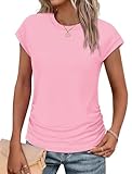 Shirts for Women Dressy Casual Work Tops Ruched Cap Sleeve Summer Trendy Clothes Mothers Day for Mom Pink S
