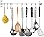 Kitchen Sliding Hooks, Stainless Steel Hanging Rack Rail Organize Kitchen Tools with 10 Utensil Removable S Hooks for Towel, Pot Pan, Spoon, Coats, Bathrobe, BBQ,Wall Mounted Hanger