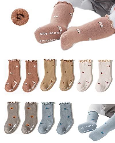 BEHELE Baby Non-skid Socks Toddler Socks Warm Thick Anti Skid Slipper Crew Socks for Girls Boys Newborn Infant 5 Pairs (as1, age, 0_month, 12_months)