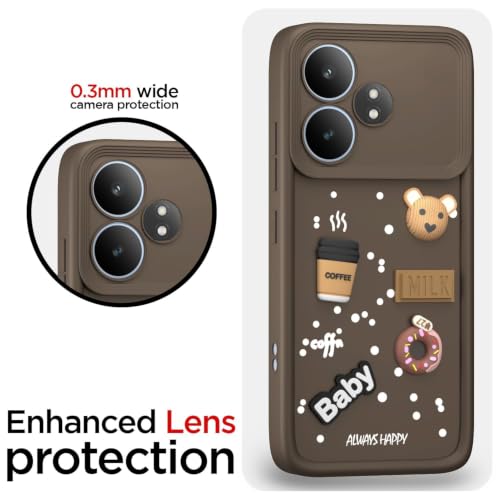 Image of Bintage Back Cover Compatible for Realme RMX3851 / GT 6 5G | Cute Fun Ball | 3D Taddy Smiley Coffee | Milk Case | Full Body Protection - Brown