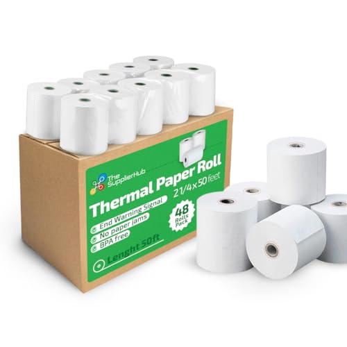 (48 Rolls) thermal paper rolls 2.25 x 50 ft - credit card paper rolls thermal 2 1/4 x 50ft long - Verifone, Ingenico or Dejavoo terminals receipt paper rolls - thermal credit card paper