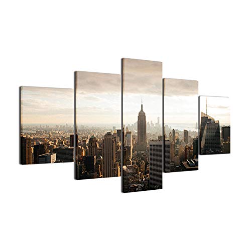 Impression sur toile 5 pièces ville format panoramique haute définition pour grand mur