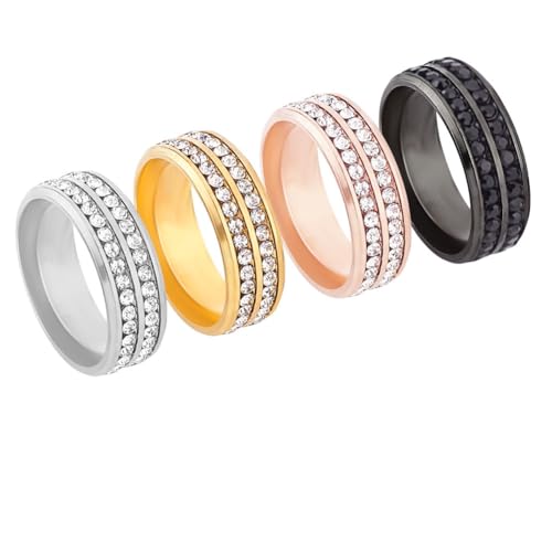 AHANDMAKER 4Pcs Mens Tie Ring, 4 Colors Tie Holder Crystal Necktie Ring Rhinestone Tie Ring Solid Tie Tacks Accessories for Wedding Jewelry Gift