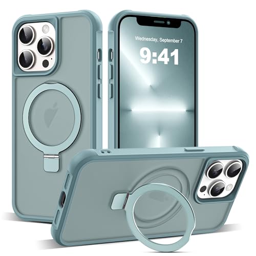 SKYLMW Compatible with iPhone 12 Pro Max Case & iPhone 13 Pro Max Case with Invisible Magnetic O-Ring Stand Translucent Phone Cases 6.7 [Compatible with Mag-Safe][Great Grip Feeling] Blue