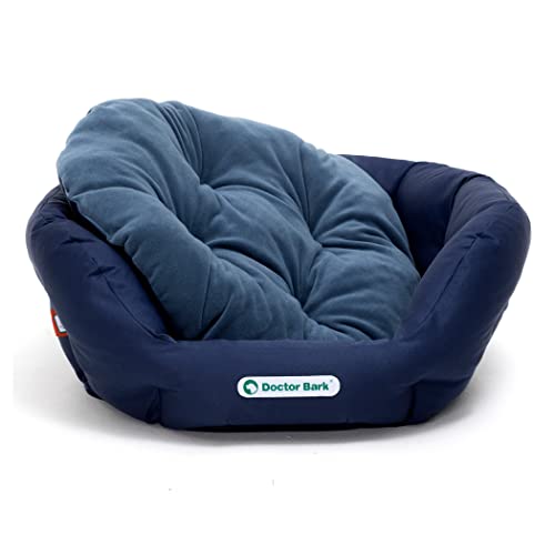 Doctor Bark Hundekorb rund, Hundebett für größere Hunde, Kuschelbett mit flauschigem Wendekissen, orthopädisch, waschbar bis 95°C (L - 60x50 cm, Königsblau)