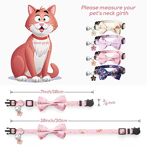 LLHK Pacote com 4 coleiras para gatos com gravata borboleta e sino, coleira de gatinho separável per