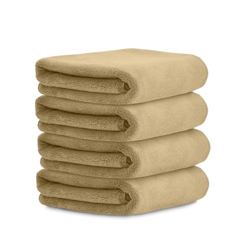 Image of HOUSSE Microfiber Face Towels | Ultra Absorbent, Odour-Free, Quick Dry 450 GSM Face Towel for Home, Gym, Travel, Running and Personal Use | 30x30 cm | Set of 4 in One Colour (Prairie Sand, Pack of 4)