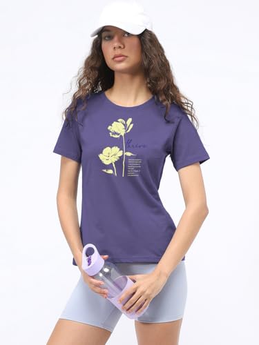 Image of Nobero Women's Graphic Printed T-Shirt | Regular Fit 180 GSM Cotton Tee for Women | Comfortable Round Neck Casual Wear