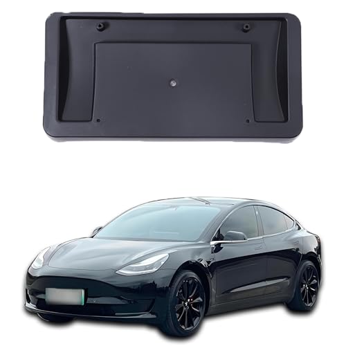 License Plate Frame Bracket for Tesla Model 3 2017-2023 ABS Tag Frame Front Bumper License Plate Holder Mount Adapter Relocation Kit Accessories Replacement for TA1068101/109682900G (Model 3)