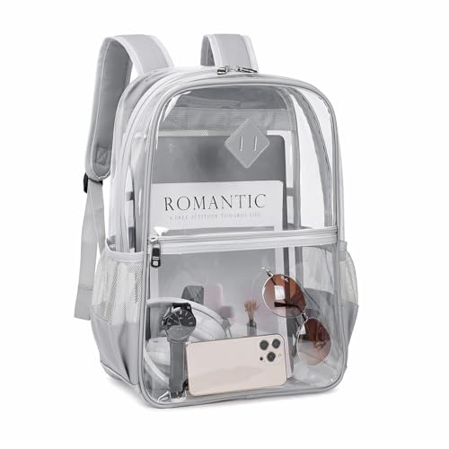 Image of MUSEVOS Clear Backpack, Heavy Duty See Through Daypack for Travel, Work, Security, Concerts, College Transparent PVC bookback Stadium Approved, Grey