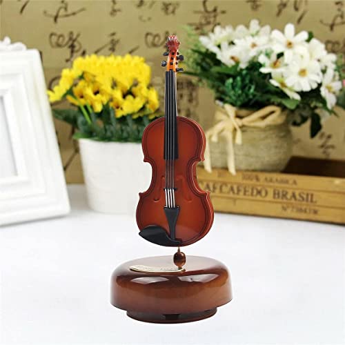 Image of Overa Creative Violin Music Box Instrument Model for Home Decoration, Brown Cello Music Box with Stand, 360 Rotating Base