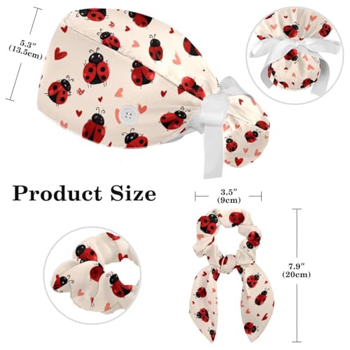 Image of Butterfly Scrub Cap Women with Ponytail & Buttons Adjustable Surgical Nurse Hat with Cotton Sweatband for Long Hair