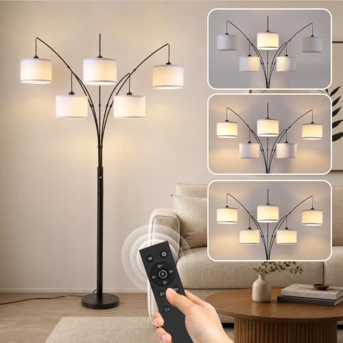 Image of Floor Lamps for Living Room, 4000LM Super Bright Arc Floor Lamp with Remote Control, 5 Light Tall Floor Lamps with Stepless Dimmable, 83 inch Mid Century Tree Floor Lamp for Bedroom, Office