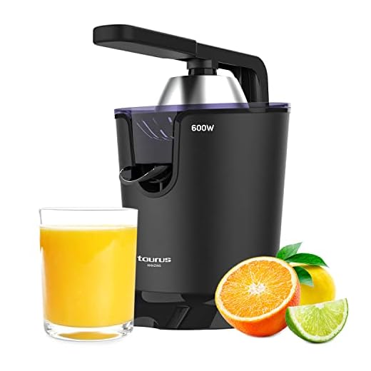 Taurus Amazing SQ601X - Exprimidor eléctrico de palanca, motor AC profesional, depósito de 0,65L, 2 conos para todos los cítricos, cuerpo y filtro de acero inoxidable, fácil limpieza, desmontable