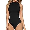 MANGOPOP-Womens-Mock-Turtle-Neck-Sleeveless-Tank-Tops-Bodysuit MANGOPOP Women's Mock Turtle Neck Sleeveless Tank Tops/Short Sleeve Bodysuit Leotard Clothing (A Sleeveless Black, Medium)