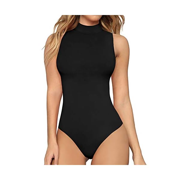 MANGOPOP-Womens-Mock-Turtle-Neck-Sleeveless-Tank-Tops-Bodysuit MANGOPOP Women's Mock Turtle Neck Sleeveless Tank Tops/Short Sleeve Bodysuit Leotard Clothing (A Sleeveless Black, Medium)