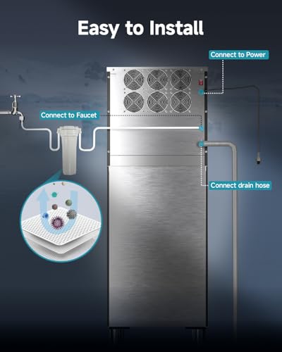 Image of EUHOMY Commercial Ice Maker Machine,600lbs /24H,Industrial Ice Machine with 300lbs Storage Bin,Ice Ready in 10-15 Mins,SECOP Compressor&ETL,Stainless Steel Ice Maker for Bar /Cafe /Restaurant /Business