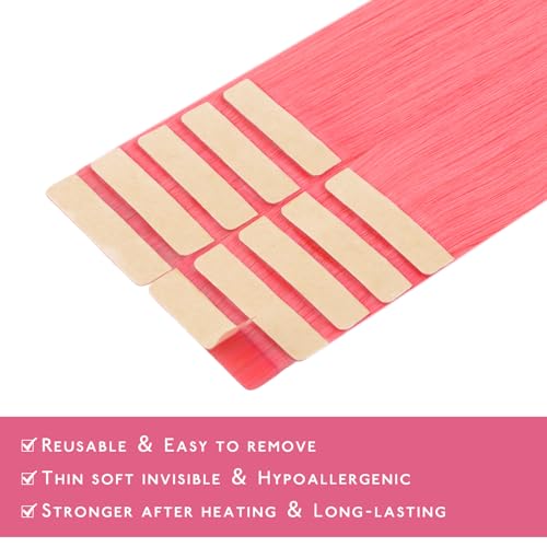 Image of WENNALIFE Tape in Hair Extensions Human Hair Light Pink Tape in Extensions, 10pcs 30g 24 inch Remy Invisible Tape Ins Straight Colored Soft Real Human Hair Tape in Extensions Refill Set Extensions