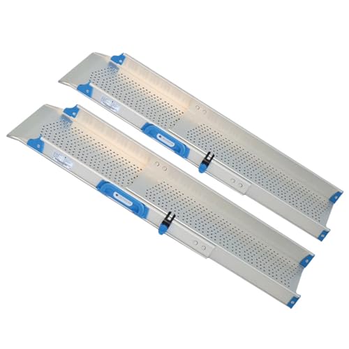 Rampa ajustable de aluminio resistente para silla de ruedas, con orificios antideslizantes y tapete, portátil miniatura 1