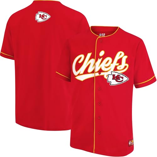Ultra Game NFL Official Adults Game Day Button Down Baseball Mesh Jersey Shirt - Unisex, Kansas City Chiefs, Team Color, Large