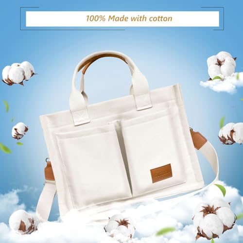 Large Canvas Tote Bag for Women with 3 Pockets, Lightweight Teacher Nurse Work Handbag, Fashion Laptop Tote Purses Crossbody Shoulder Bag for Work, Travel, Gym or Shopping Ideal for Gift4