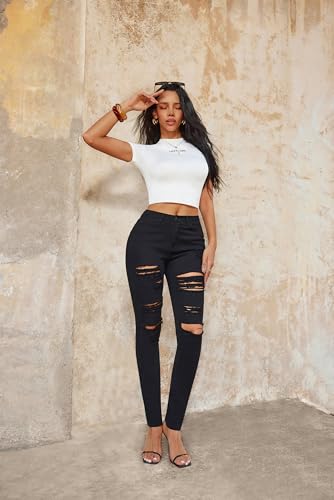 Ripped Skinny Jeans for Women High Waisted Stretch Slim Fit Distressed Butt Lifting Denim Jeans Pants 5