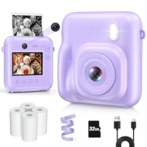 Kids Camera Instant Print, Dual-Lens 48MP Digital Camera for Christmas Birthday Gifts, 1080P Selfie Instant Cameras for Kids with 32GB Card, Instant Print Digital Camera for Girls Boys-Purple