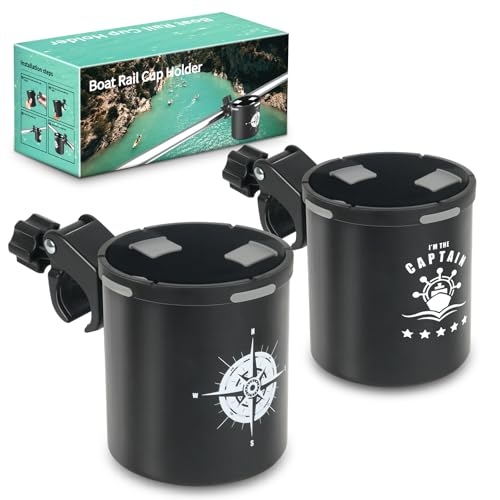 2PCS Bootsreling Tassenhalterung,Marine für Bootseigner,No-Drill Installation auf Bimini Top Rail Pole,Universal Bootszubehör für Männer, Getränkehalter für Pontoon, Jet Ski, Seadoo