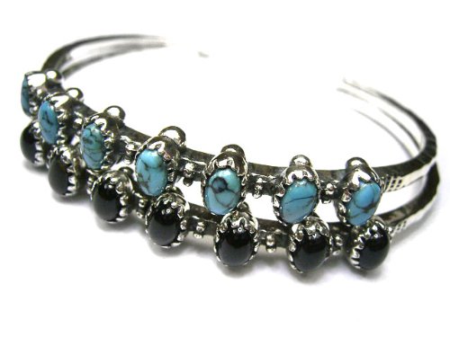 [ビビファイ] ブレスレットOld Native Style Seven Stone Setting Bangle (オニキス)