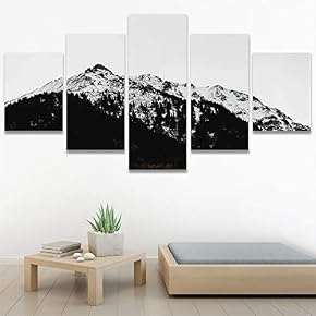 SIGNWIN 5 Panel Canvas Wall Art Monochromatic Mountains...