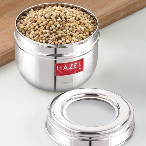Image of HAZEL Stainless Steel See Through Container 450 ml | Oval Shape Steel Storage Jar with Transparent Lid | Kitchen Container for Spices, Dry Fruits & Snacks