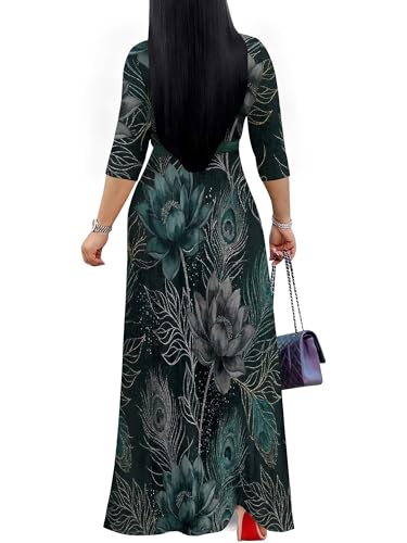 Image of PinkPatty Plus Size Maxi Dresses for Women Casual Flowy Long Dress 3 /4 Sleeve V Neck Wrap Dress with Belt