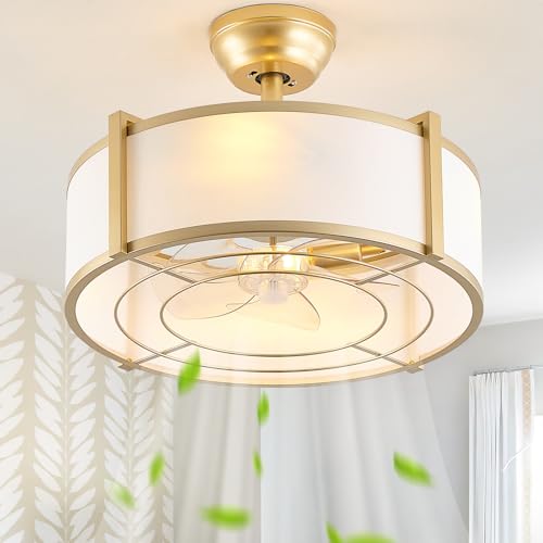 20 Gold Rattan Ceiling Fan with Lights and Remote