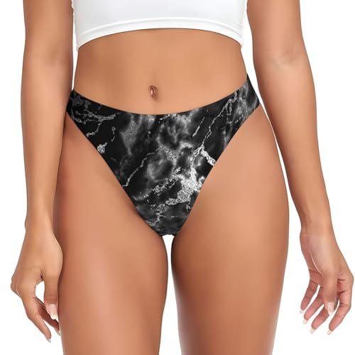 YOFIEN Tanga sin Costuras para Mujer, Color Negro, Plateado, Gris Grafito, con diseño de mármol, Bragas Invisibles para Gimnasio.