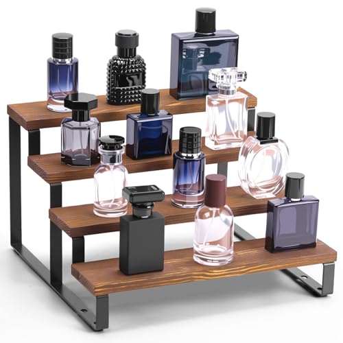 ZOBONETI Wooden Cologne Organizer For Men 4 Tiers Cologne Stand Shelf Perfume Organizer Holder Fragance Display Storage Rack Gift For Men
