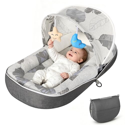 Image of Baby Lounger, Portable Foldable Infant Lounger for Newborn to Toddler(0-12 Month), Baby Nest for Home Travel Dual-Purpose