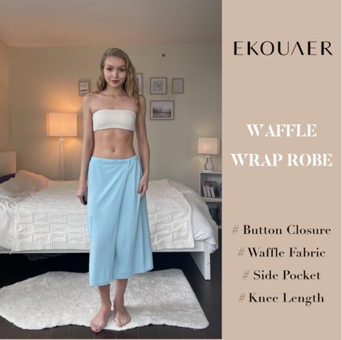 Image of Ekouaer Waffle Robes For Women Bath Wraps Lightweight Knee Length Soft Shower Robe with Pocket S-L