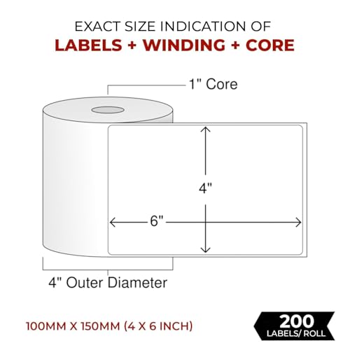 Image of Shreyans Direct Thermal Labels (Pack of 4, 100mm x 150mm) 200 Labels /Roll - 800 Labels
